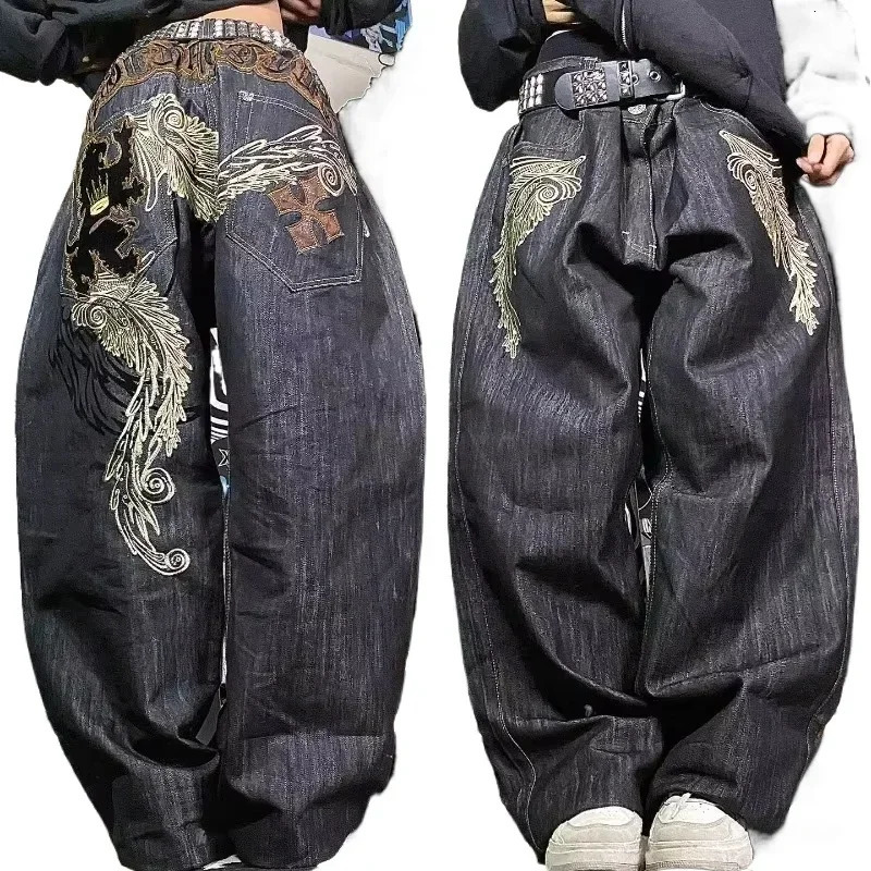 Streetwear Fashion Oversized Print Baggy Jeans Y2K Harajuku Hip-hop Vintage Goth High Waist Wide-leg Pants Trousers 250526