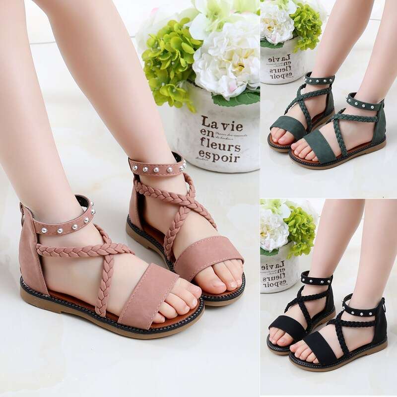 Girls' Sandals Summer 2025 New Fashion Princess Korean Style Big Kids Soft Sole Beach Children's Roman Shoes