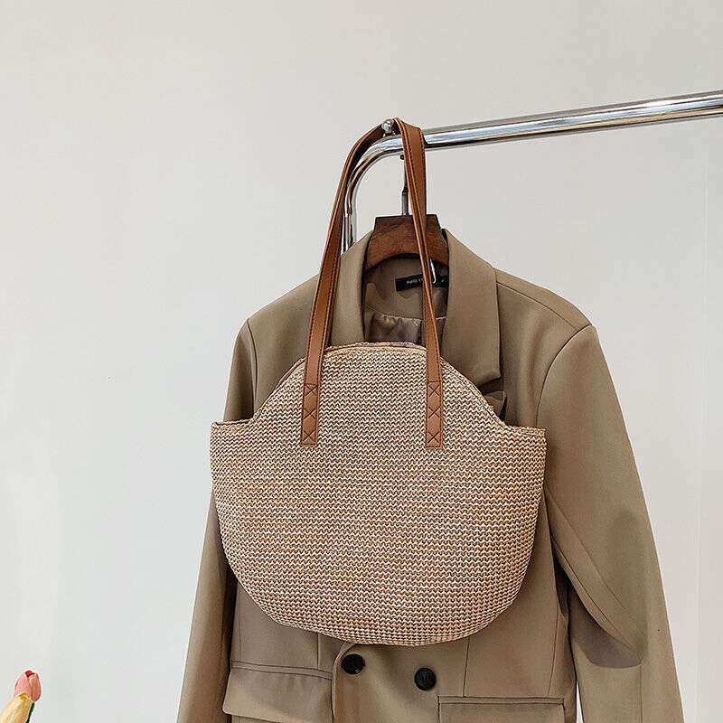 Woman bag Straw for Women 2025 beach bag straw bag New Summer Solid Color Simple Shoulder Woven Beach Vacation Casual Bag Trendy