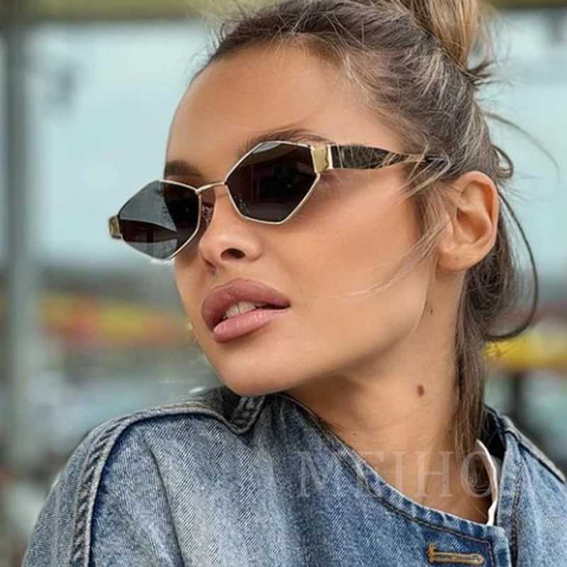 Polygonal Luxury Sunglasses Women Brand Fashion Rhombus Sun Glasses Woman 2024 Retro Vintage Metal Diamond Shades Eyewear W250528