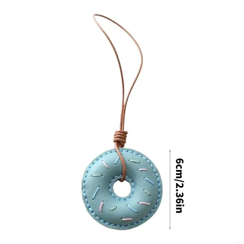 91AF Elegant PU Leather Doughnuts Keyring/Lanyard Decorative Keychain Charm Fashionable Bag Pendant Accessory for Women 250527