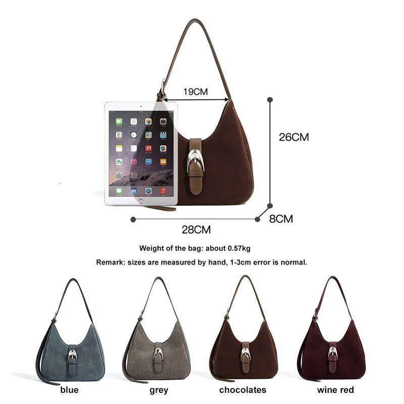 Women Suede Female Frosted Cowhide Split Leather Underarm Shoulder Bag Lady Fashion zipper Handbag Wholesale