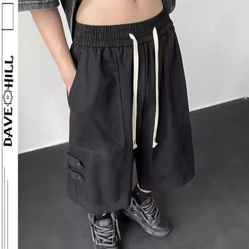 Pure Cotton Tool Shorts Men Summer Japanese Five-point Loose Casual Wide-leg Over-knee Mid-trouser Pants 250527