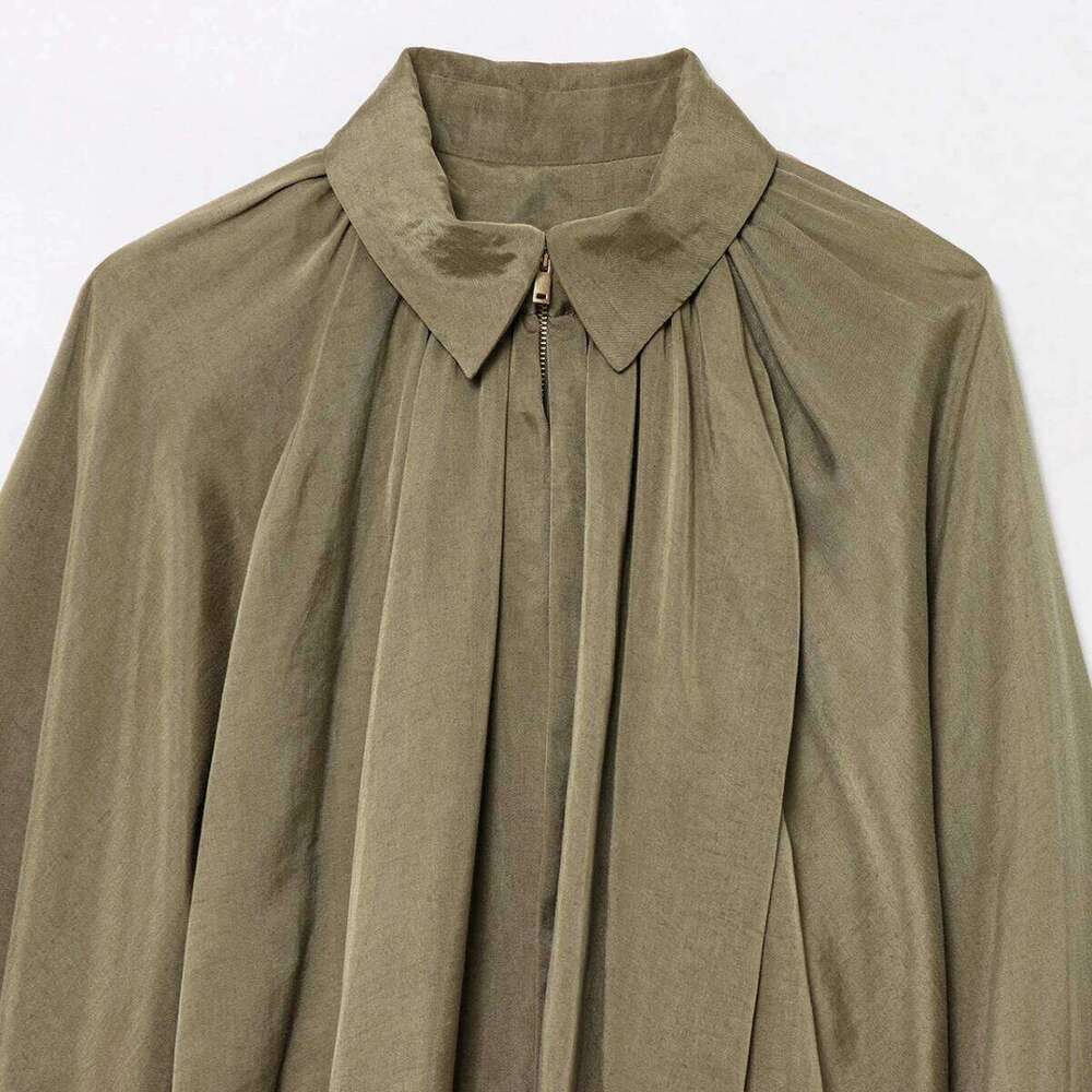 ZBZA Women's Classic Retro Jacket Lapel Long Sleeve Front Zipper Loose Hem Top Spring Summer New Casual Versatile Chic Outerwear