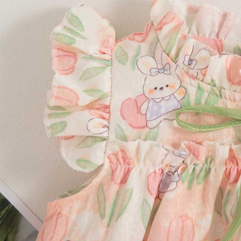 Summer New Cartoon Little White Rabbit Baby Girl Dress Pink Tulip ChildrenS Sleeveless Clothes (9 Months -4 Years Old) X250528
