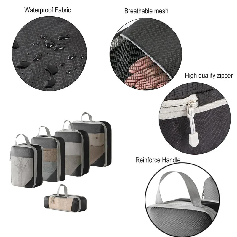 5PCS Compression Packing Cubes for Suitcases Travel Accessories Expandable Packing Organizers Lightweight Travel Organizer Cubes 250526
