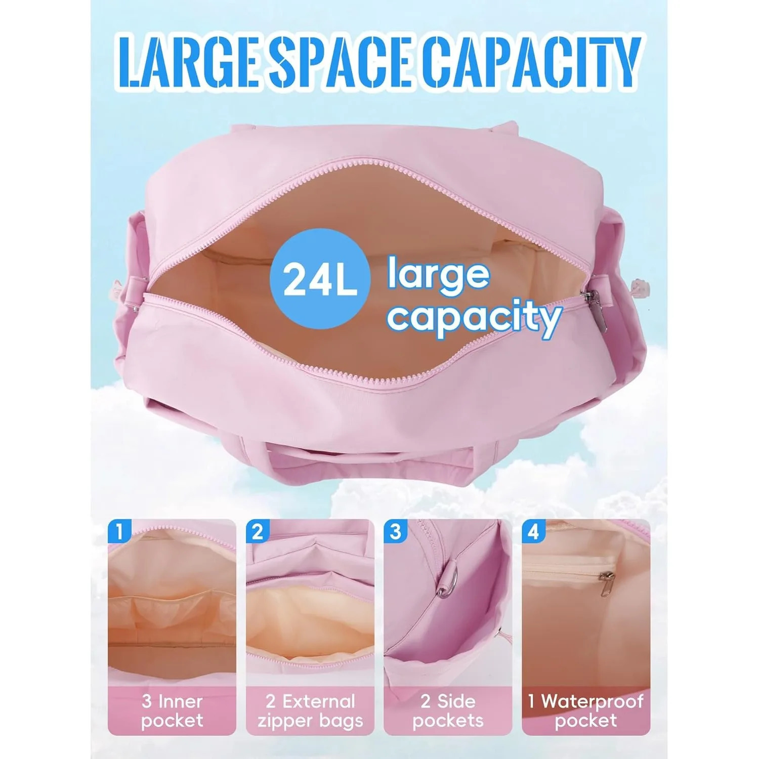 Large Capacity Travel Bag with Trolley Strap Great for Short Trips and Adventures pink 250522