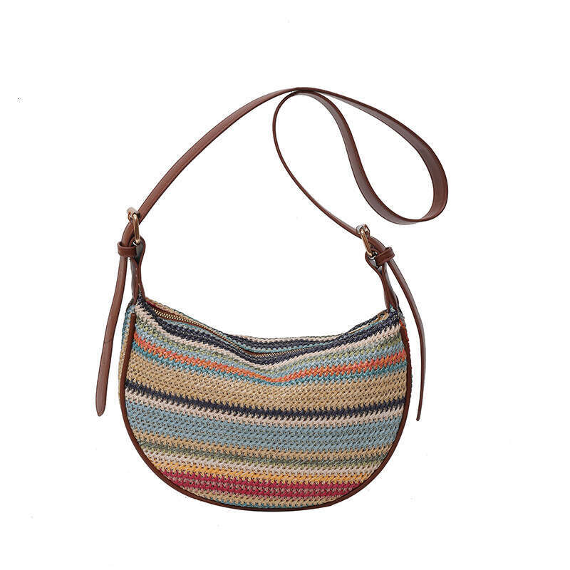 New Fashion Rainbow Straw Tote For Women Casual Versatile Chic Pastoral Style Shoulder Crossbody Bag