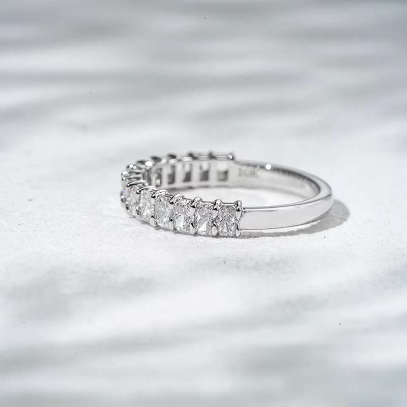 Starsgem 10k White Gold 2x3mm Radiant Cut Half Eternity Lab Grown Diamond Ring Wedding Band