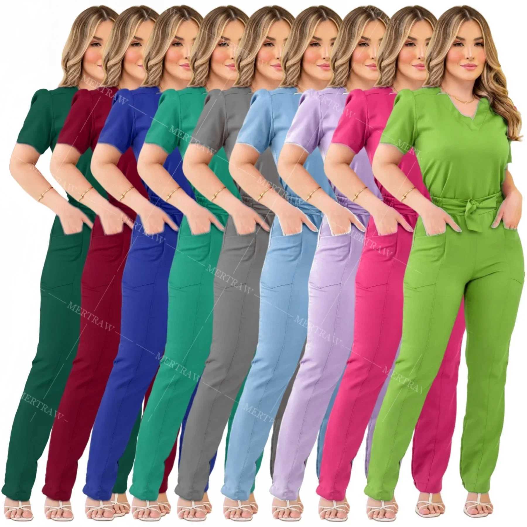 Multicolour Doctor Nursing Uniforms Short Slve V-neck Tops Pants Nurse Scrubs Set Medical Clinical Beauty Spa Sn Clothes X250528