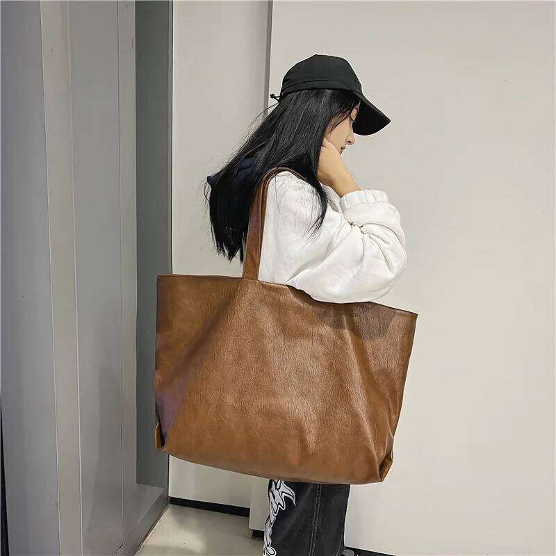 Extra Big Capacity Leather tote Brown Black Commutting Large for Fashion women bag Brand ladies hand bags
