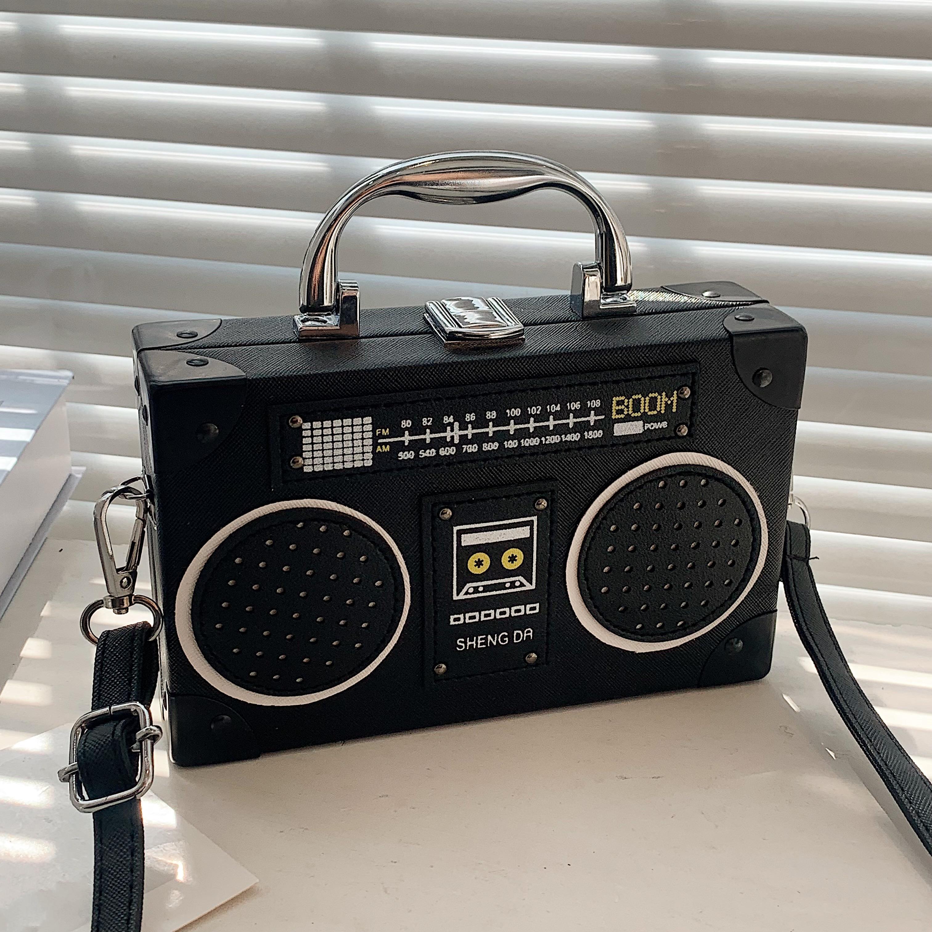 Mini Radio Box Crossbody PU Leather Texture Novelty Bag, Versatile Fashion Shoulder Bag