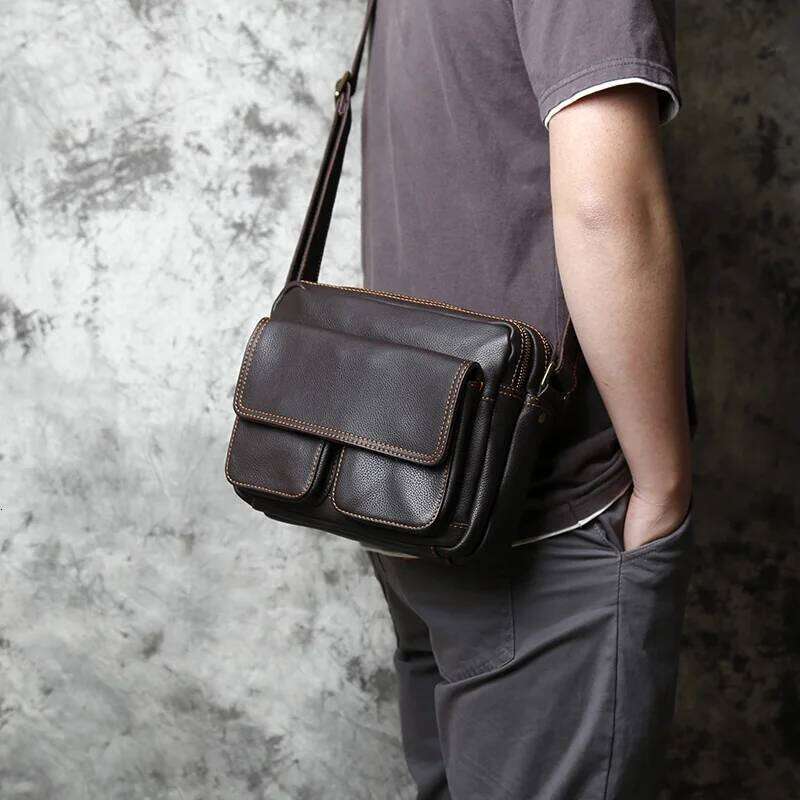 Retro Handmade Leather Men's Shoulder First Layer Cowhide Crossbody Messenger Casual Trend Men 8 Inch Ipad Bag NZPJ