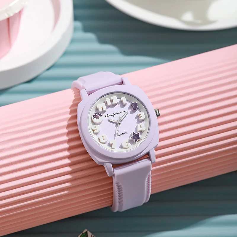 Fashion 3D Arabic Dial Women Watch Candy Color Silicone Band Square Watches XJ250527