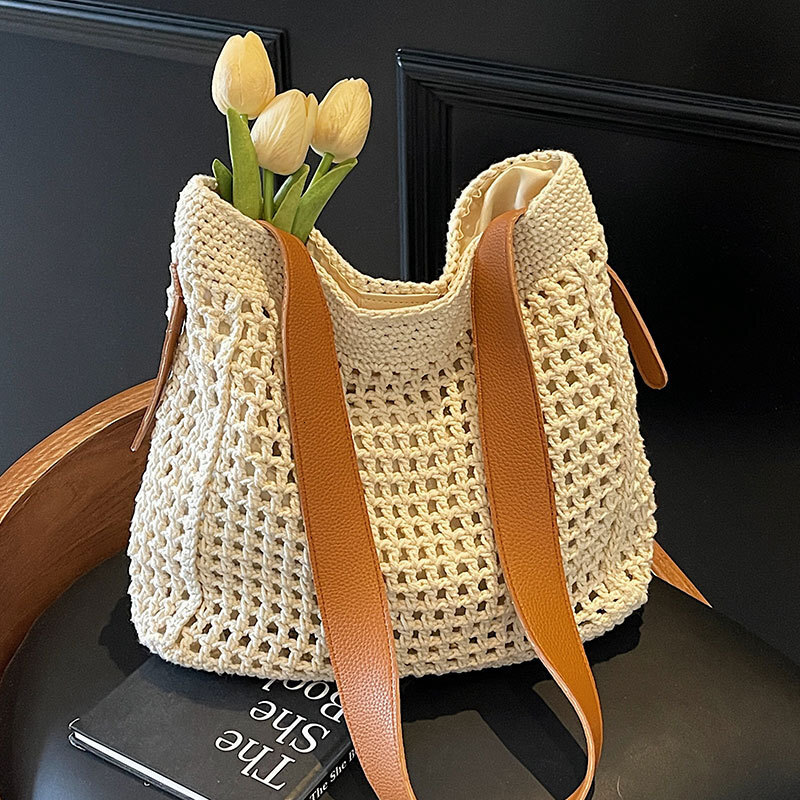 Women's Handbag Free Shipping Designer Bag 2025 Artistic Lazy Hollow Shoulder Bag Woven Tote Bag Versatile Vacation Beach Bag Crossbody Bag