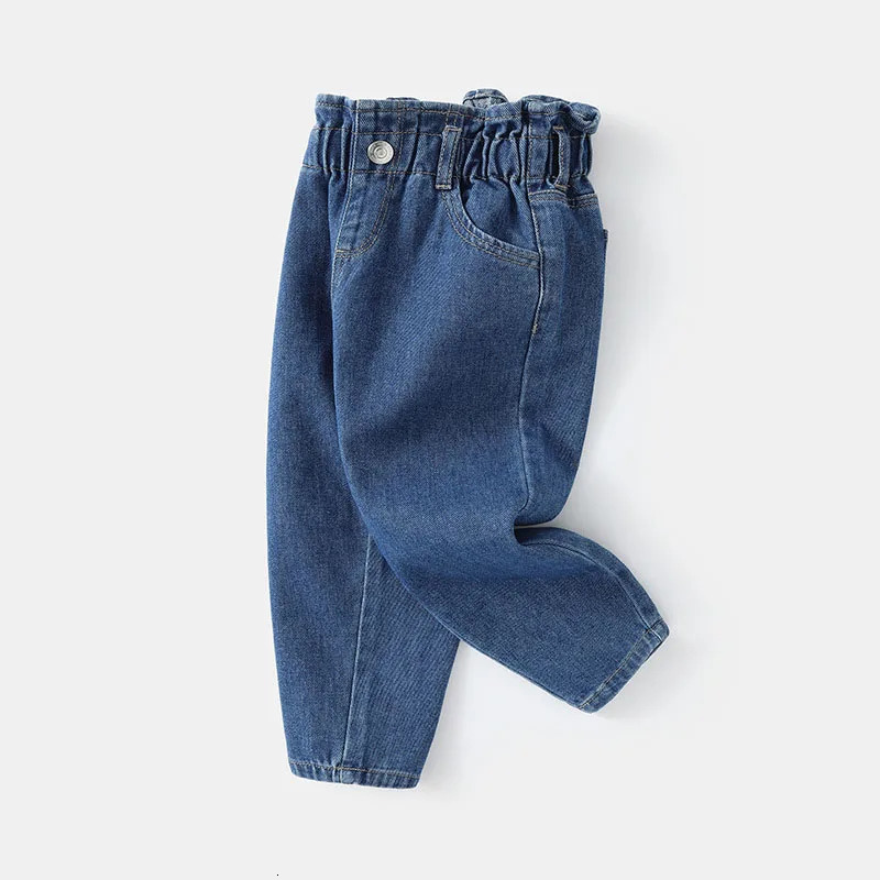 MILANCEL Spring Kids Jeans Girls Cute Solid Color Denim Blue Pants Children Loose Trousers 250528