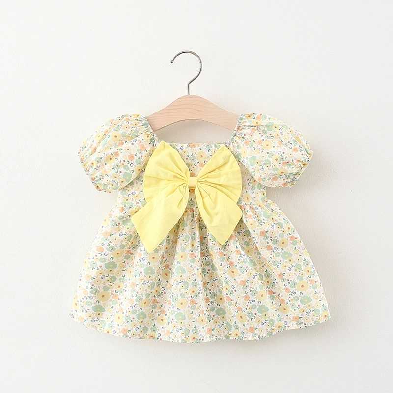 Childrens Clothing New Girls Short Sleeved Dress Childrens Solid Color Big Bow Summer Dress Baby Children Printed Princess Dr X250528