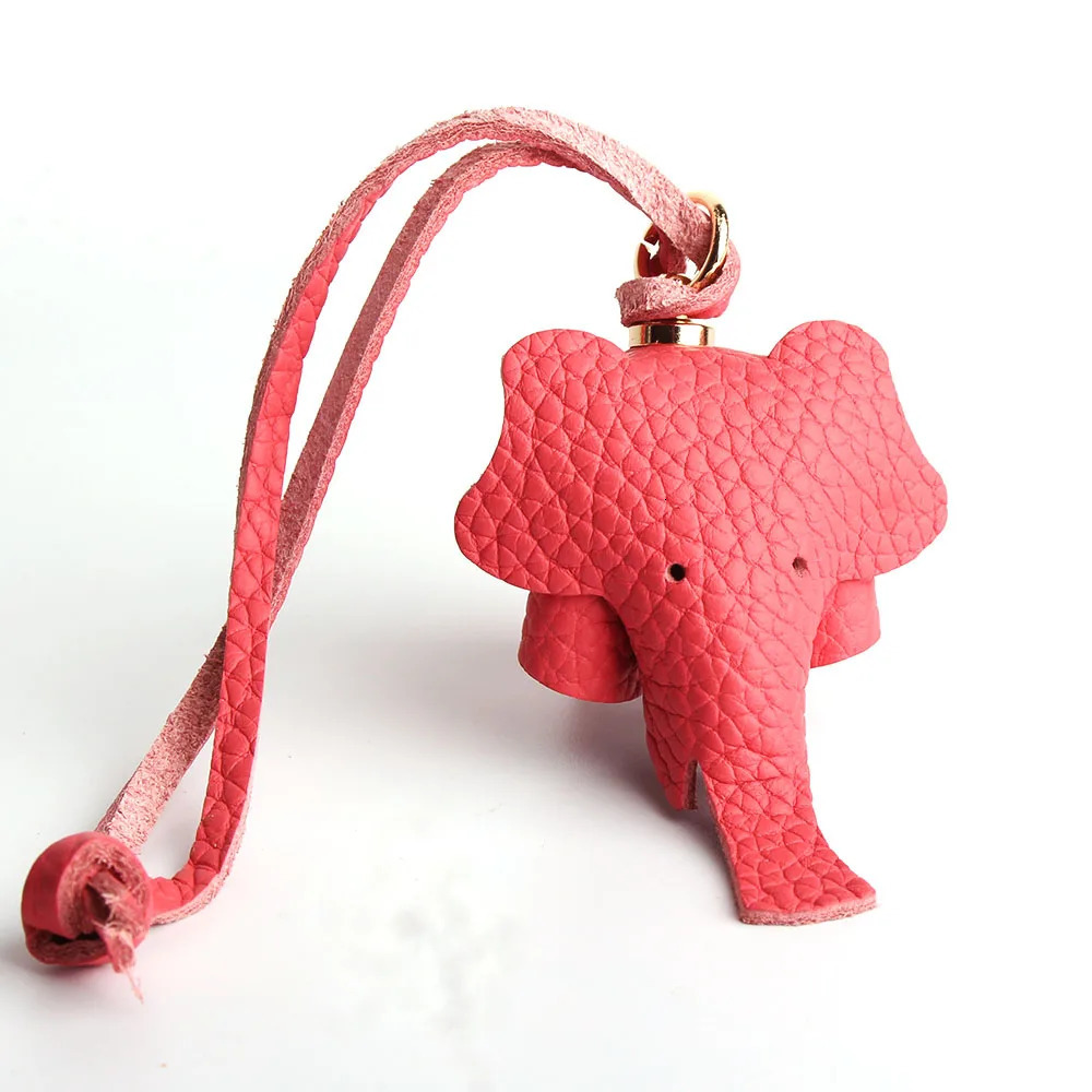 Ful Grain Genuine Leather Cute Lucky Elephant Cow Horse Keychain Pendant Animal Key Chain For Men Women Bag Charm Girls 250527