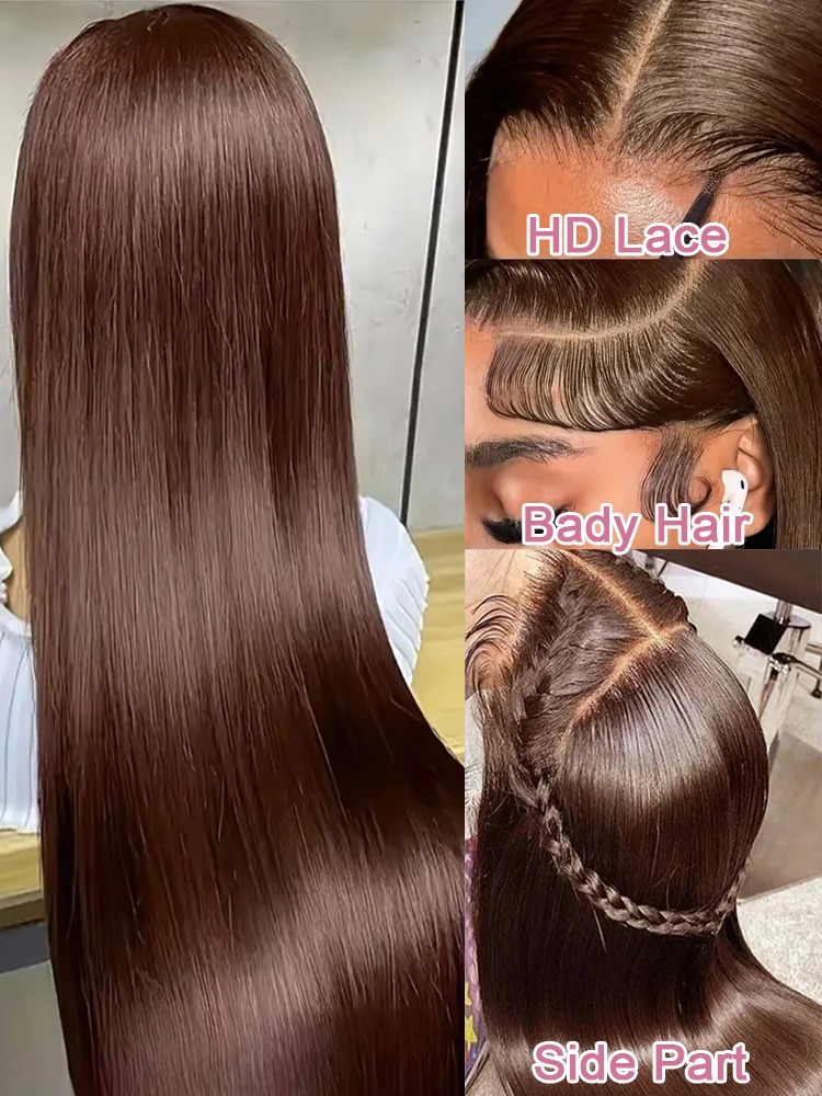 40 Inch Chocolate Brown Long Straight Human Hair Wigs 13x6 HD Lace 13x4 Lace Frontal Wig Brazilian Straight Hair Wigs synthetic For Women