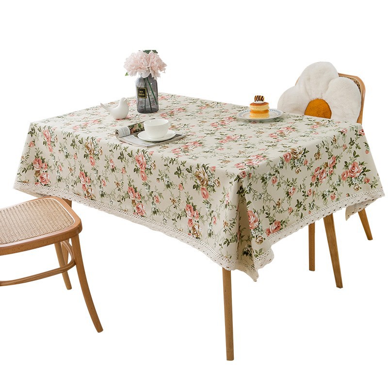 D277 floral cotton and linen fabric canvas printed table cloth coffee table cloth pastoral style home small fresh plant cover cloth