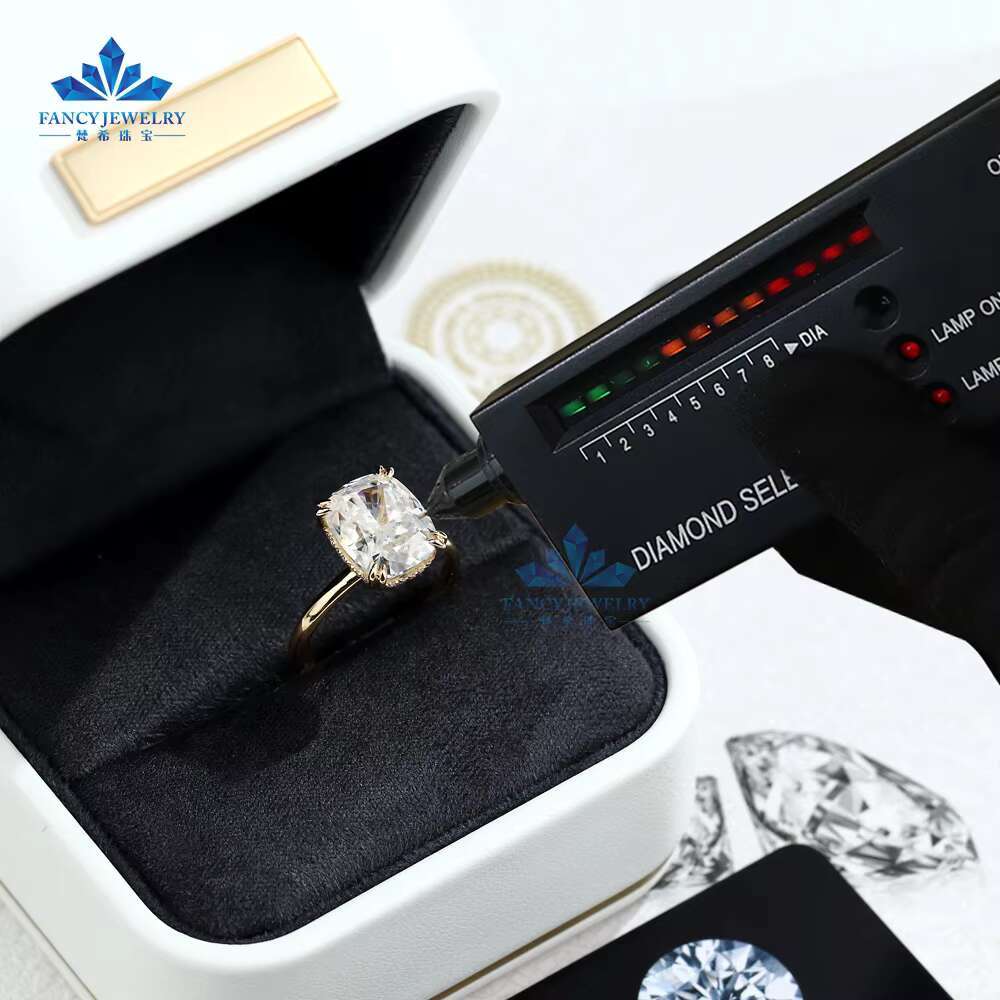 2025 New Design 5CT Lab Grown Moissanite Solitaire Diamond Ring in 18K Solid Gold Long Cushion Shape Engagement Jewelry