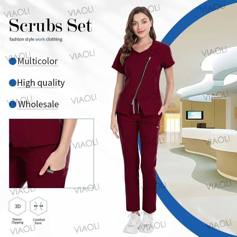 Zip Jacket+Pocket Pants Medical Uniform Women Scrub Set Nurse Accessories Hospital Dental Clinic Work Suit Beauty Sn Workwear X250528