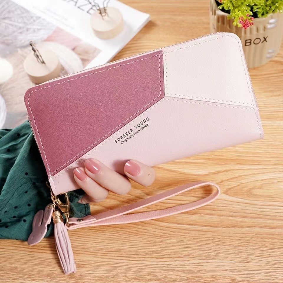 New Women's Wallet Long Handbag Color Block Zipper tassel Large Capacity Mobile Phone Bag Designer Men's Fashion Wallet