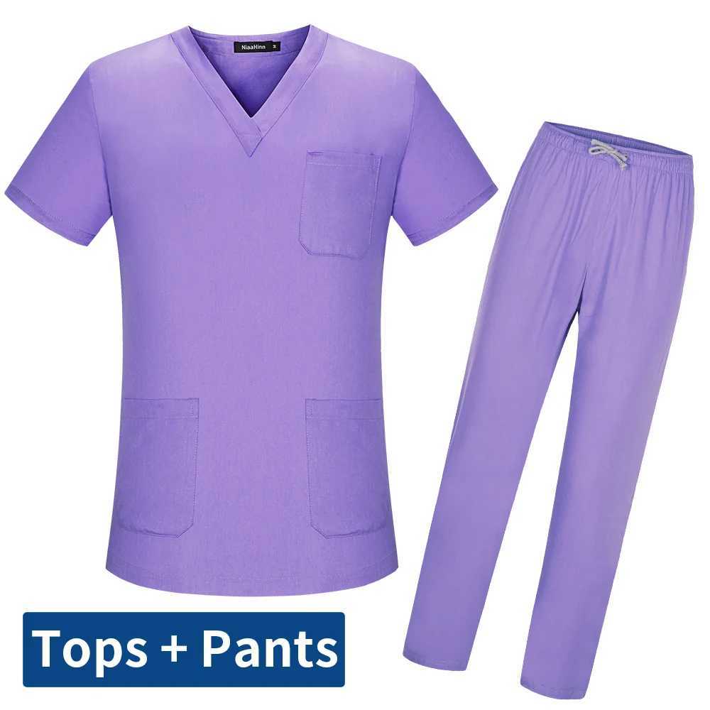 New Womens Scrubs Set V-neck Medical Uniform Short Slve Surgical Scrub Uniform Laboratory Work Clothes Dentist Nurse Workwear X250528