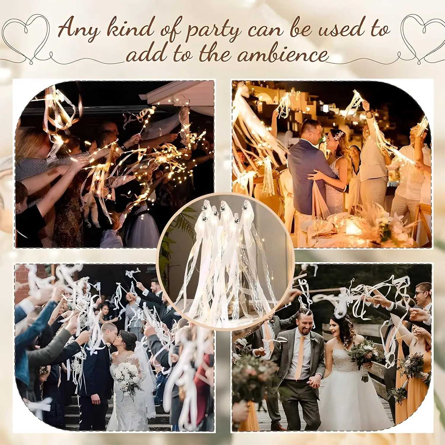 20-150Pcs Light up Wedding Wands LED Ribbons Wands Streamers Wedding Silk Fairy Sticks with Bells for Wedding Party Supplies W250528