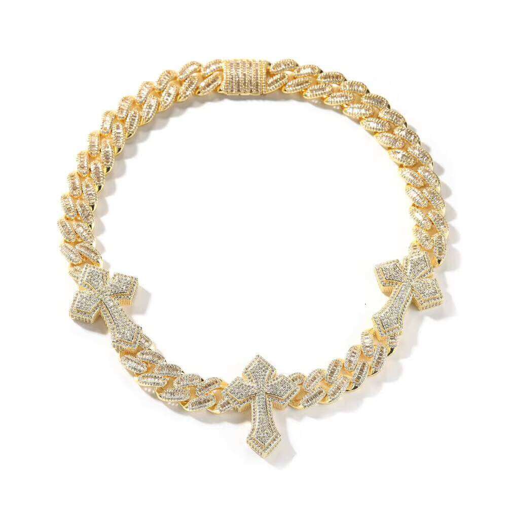 DHCollections Iced Out Cross Pendant Cuban Link Chain Hip Hop Necklace for Men and Women in Silver and Gold Color