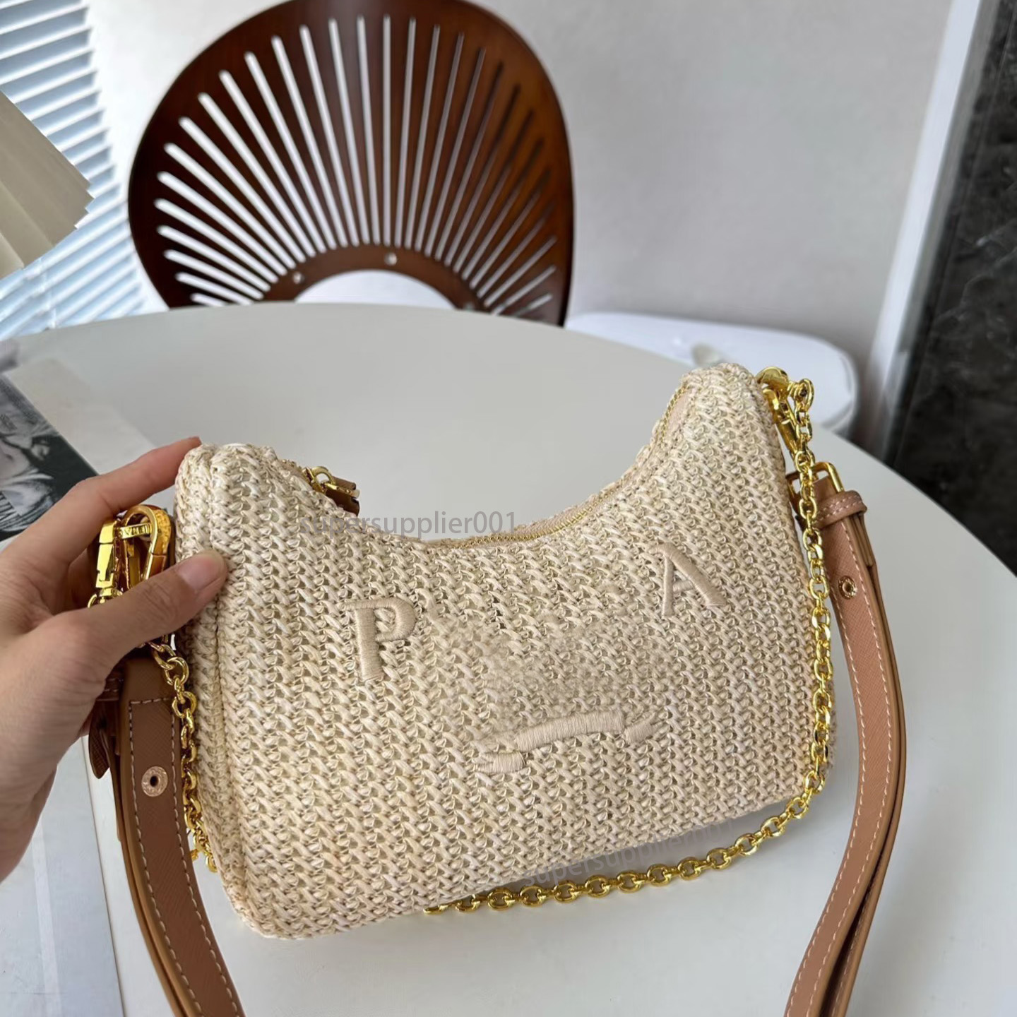 Straw Bags Nylon shoulder bags Hobos Handbags Chain Purses Designer Crossbody Baguettes Lady Small Hobos underarm bag Woman Chain Baguettes Small Totes