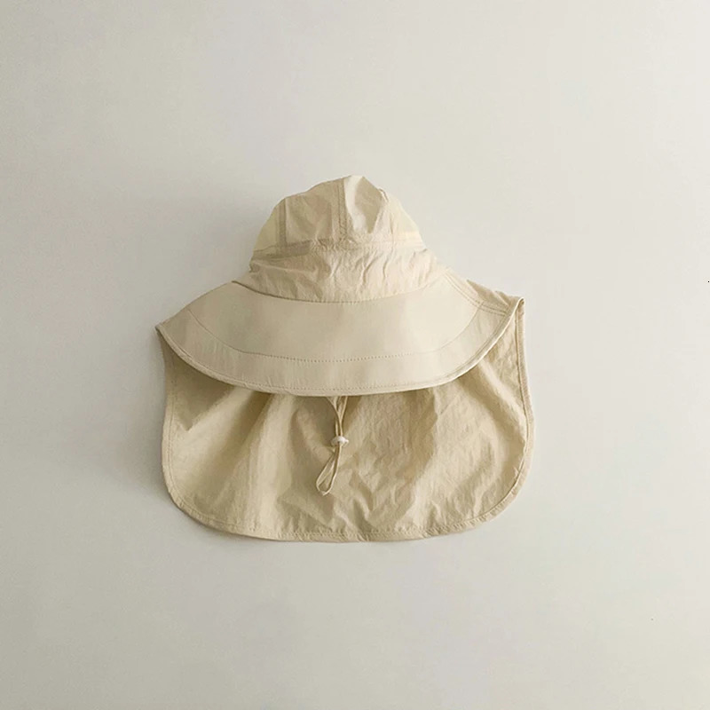 Solid Color Summer Sun Hat for Boy Girl Korean Big Brim Fisherman Cap s Quick Dry Mesh Anti UV Beach Cap with Neck Cover 250526