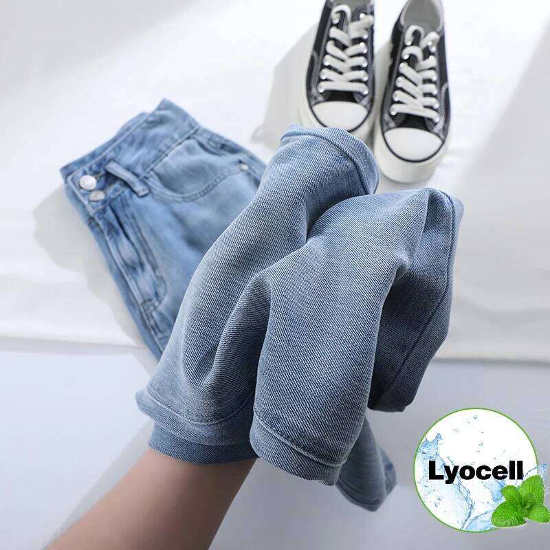 Summer Ultra-Thin Women's Jeans 100% Lyocell Cool Comfortable Baggy Straight Denim Pants Korean Street Fashion High Waisted