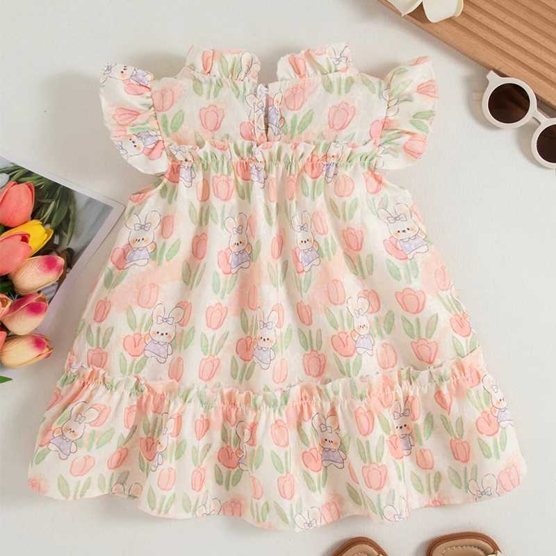 Summer New Cartoon Little White Rabbit Baby Girl Dress Pink Tulip ChildrenS Sleeveless Clothes (9 Months -4 Years Old) X250528