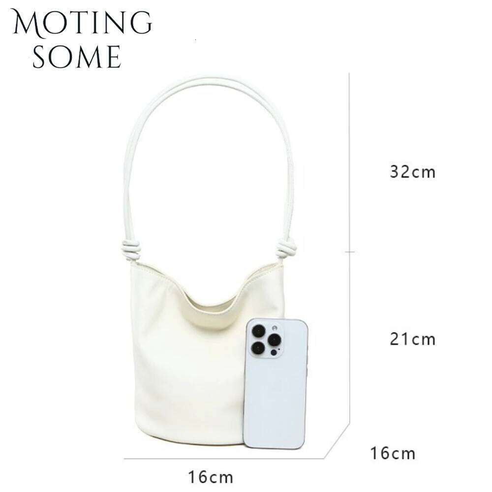 Motingsome Full Grain Cowhide Leather Handbag Women Mini Bucket Tote Strings Shoulder Summer Bags Daily Commuting Purse 2025 New