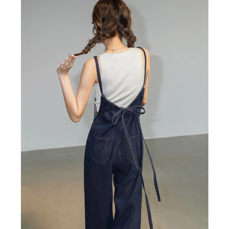 MEXZT Denim Overalls Women Streetwear Jumpsuits Vintage Sweet Wide Leg Suspender Pants Preppy Bow Bandage Strap Jeans Trousers 250523