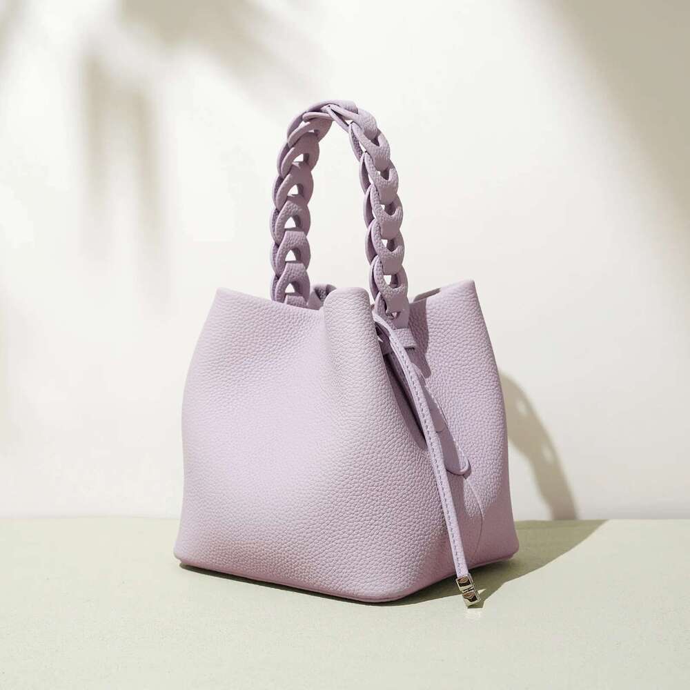 Free Shopping New Soft Genuine Leather Mini Handbag Bucket Simple Fashion Woven Handle High Quality Cowhide Ladies Bag Women's Bag