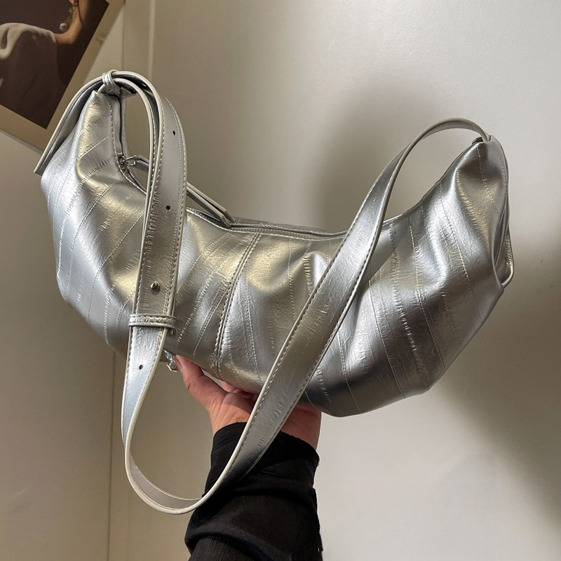 New Silver trend Women s Large Capacity New Leisure Multi leisure functional Slant Shoulder Bag Designer niche design Commuting Dumpling Bag