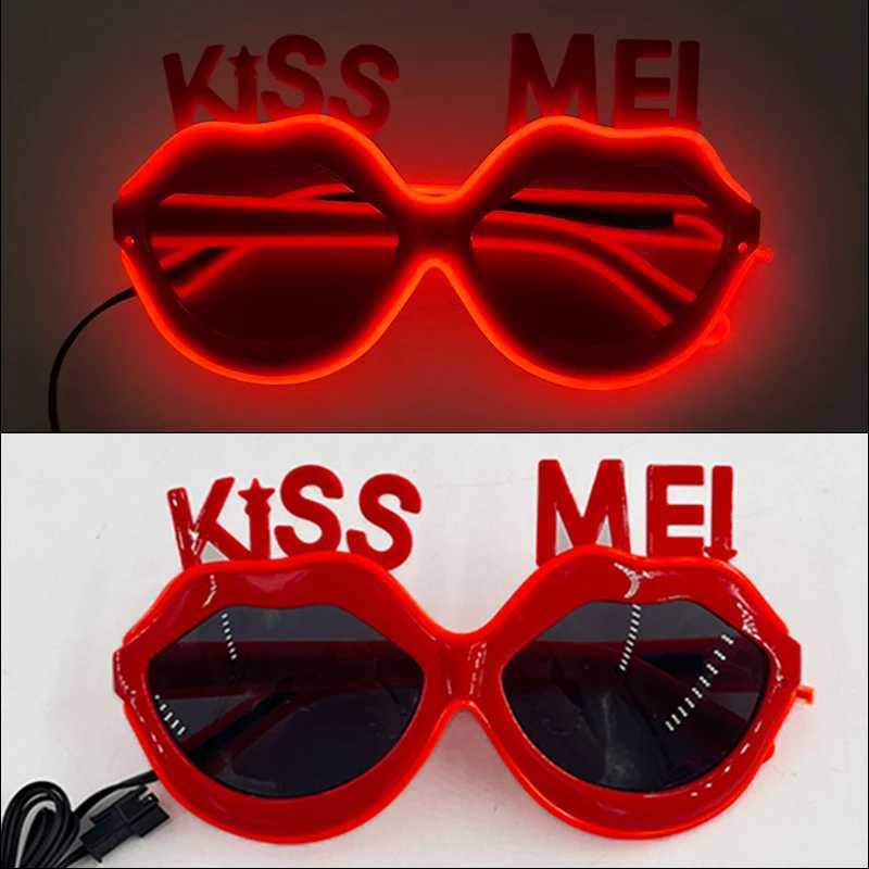Sexy Red Lips Sunglasses for Women Retro Metal Frame KISS ME Glasses with LED Light Valentine Wedding Party Cosplay Eyewear W250528
