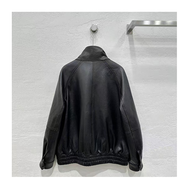 Black leather jacket, American trendy retro jacket, high-end top