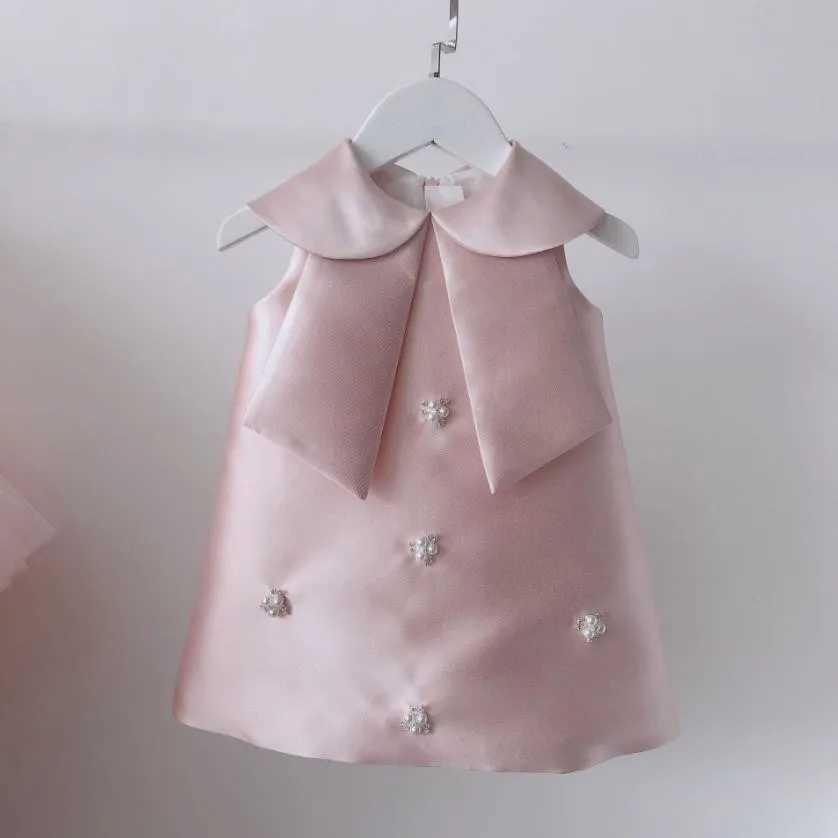 Flower Girl Pink Gown Children Birthday Baptism Dresses For Kids Elegant Lace Bow Frocks Girls Boutique Party Clothes A1339 X250528