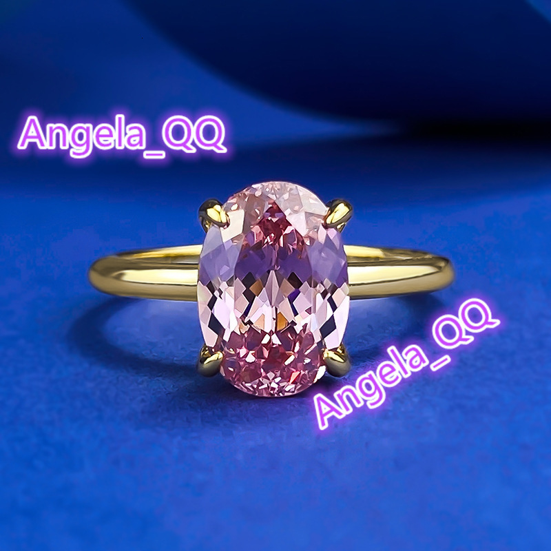 Trendy Luxury Diamond Engagement Ring Gold Plated 925 Sterling Silver Pink Diamond Ring CZ Diamond Oval Shape Ring for Women