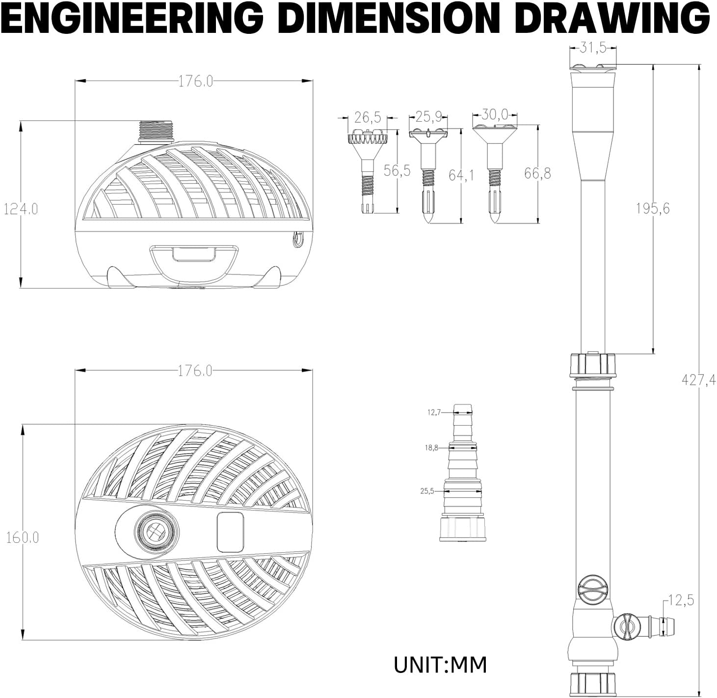 HSP2500N Submersible Water Pump With Fountain Jets - Pond Pump - Submersible Pump - Water Fountain Pump - Aquarium Pump (660GPH Turtle shell)