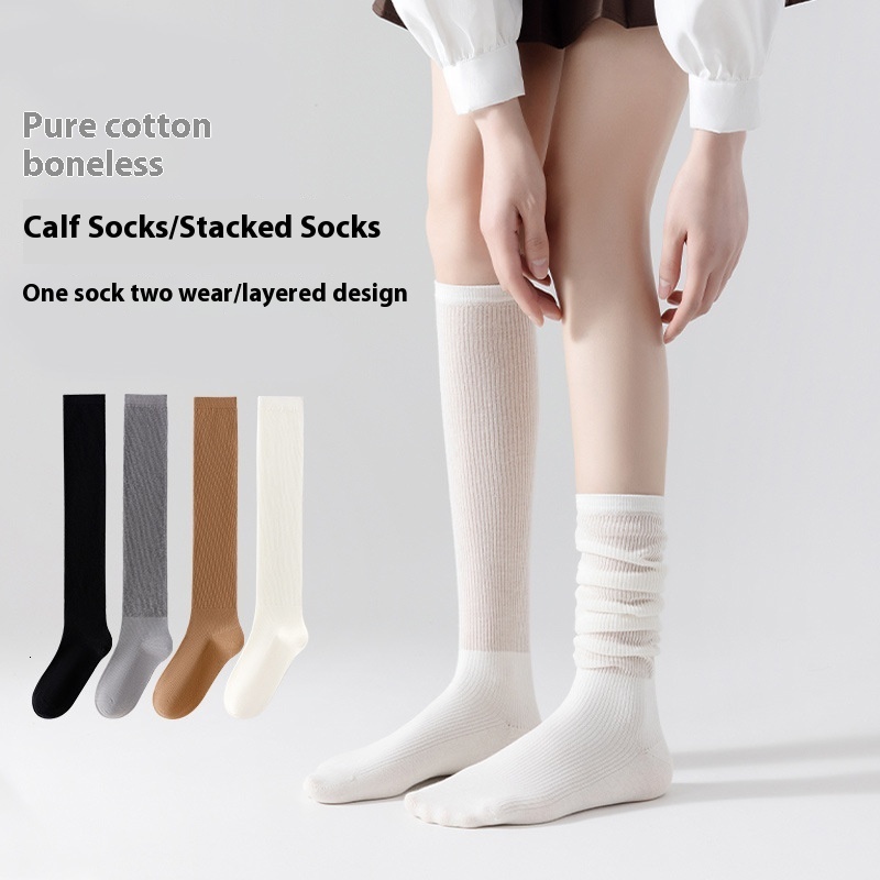 Women's Summer Thin Mesh Solid Color Versatile Cotton Sweat-Absorbing Breathable Mid-Calf Slouch Socks