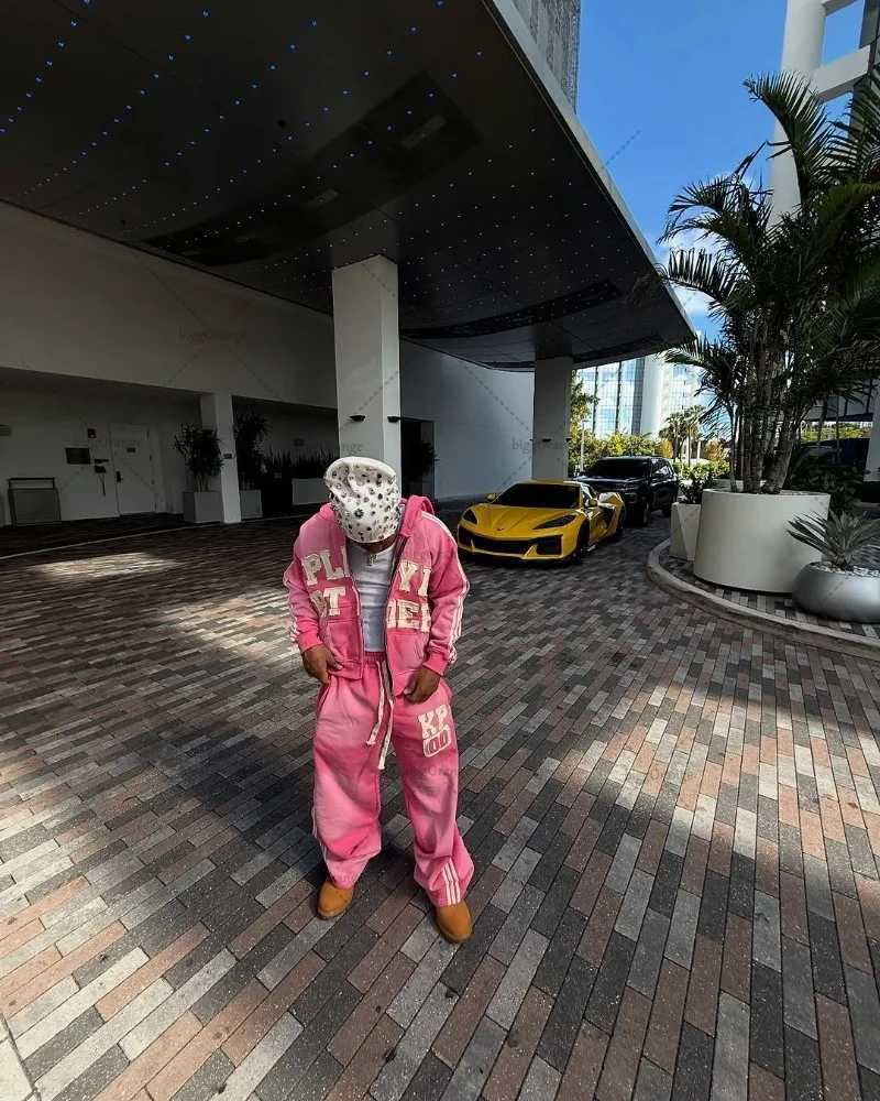 Oversized Sportswear Suit Men Letter Embroidered Zipper Hoodie Y2K High Strt Fashion Brand High Waist Sports Pants X250528