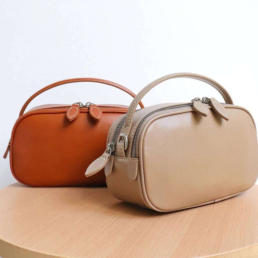 Women's Plain Solid Color Minimalist Vegetable Tanned Leather Top-handle Cross body Bag Real Cowhide Small Fashion Chic Daily