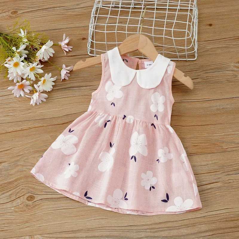 2025 Summer Baby Girls Korean Version Style Sleeveless Peter Pan Collar Sundress Children Cotton Linen Princess Dress 0-6Years X250528