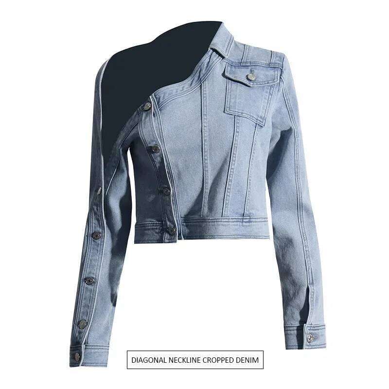 Women's Wear Trendy Design Sensibility Cropped Denim Jacket New Fashion Shoulder Top For Women Non-Regular Cut From China Mainland