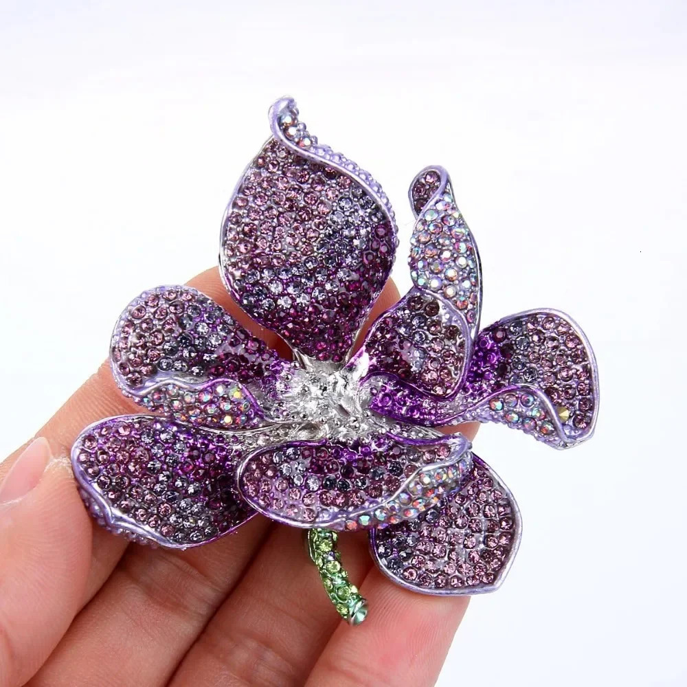 Womens Austrian Crystal Orchid Flower Petal Brooch 250527