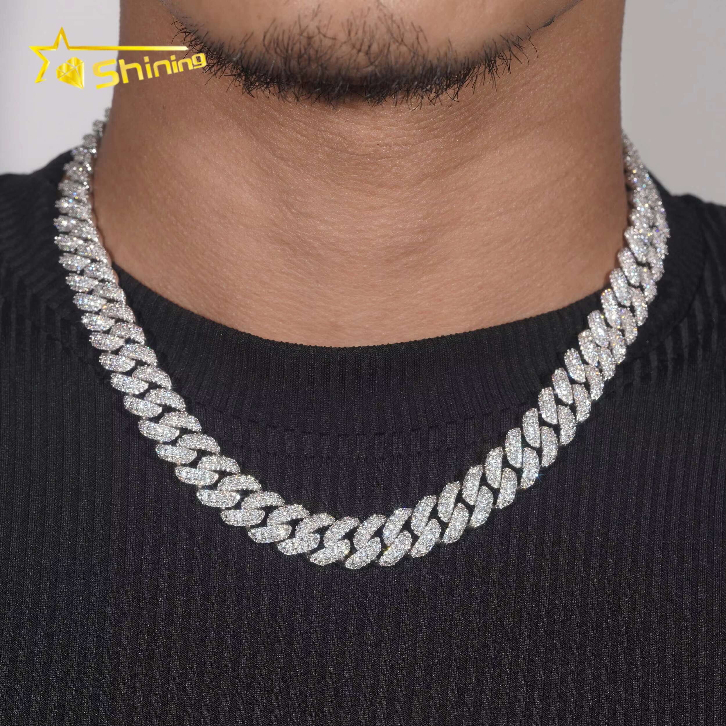 Trendy Big Size Heavy 925 Silver 20MM Width Miami Moissanite Cuban Link Chain Custom Iced Out Hip Hop Necklace for Men Women